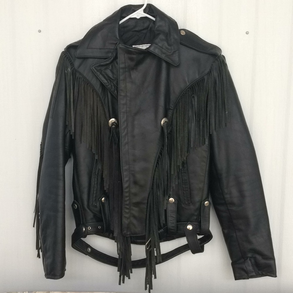 Park V Fringe Insulated Leather Jacket -Size 38
